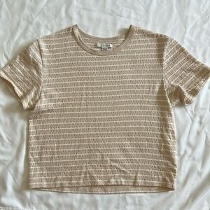 American Eagle women’s short sleeve shirt. Size XS. Tan and white stripes.